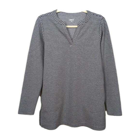 DULUTH TRADING CO Grey Black Stripe Ponte Pro Tunic Long Sleeve Women's XS - Picture 2 of 6
